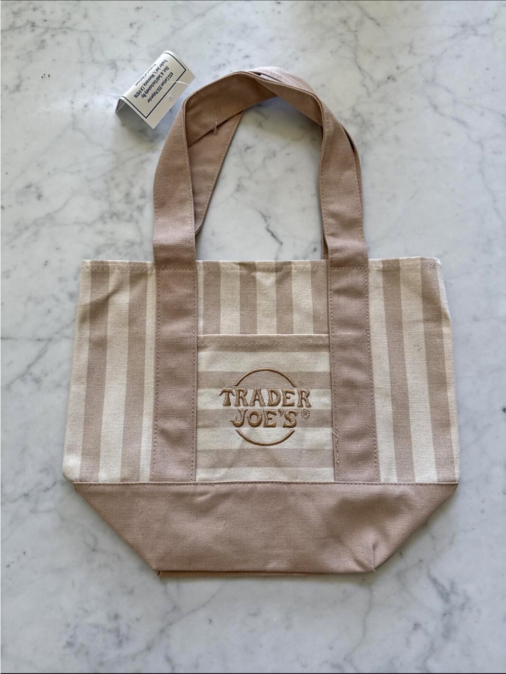 Trader Joe's Viral Mini Tan Striped Canvas Tote, new with tags